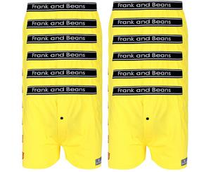 12 Pack Boxer Shorts Frank and Beans Underwear Mens 100% Cotton S M L XL XXL - Yellow