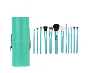 12 Piece Professional Makeup Brush Set Soft Bristle Carry Case Green