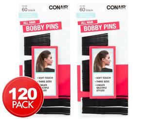 2 x 60pk Conair Soft Touch Bobby Pins - Black