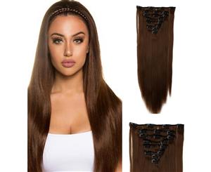 22" Medium Brown High Grade Synthetic 7Piece 16Clips Straight Hair Extension