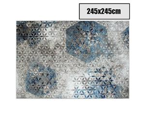 245x245cm Square Blue Grey Cream Floor Area Soft Rug Carpet