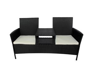 2-Seater Garden Sofa with Tea Table Poly Rattan Black Outdoor Benches