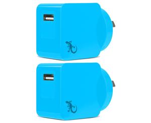 2x Gecko Smart 2.4A USB Wall Charger Power AU/NZ Plug for Smartphone/Camera Blue