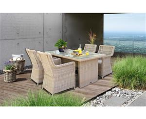 5 Piece Classic Outdoor Dining Set with Rust-free powder-coated aluminium frame and 2 Year Replacement Warranty