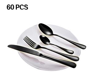 60 Pieces Stainless Steel Cutlery Set Black Knife Fork Spoon