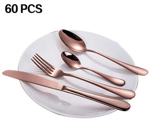 60 Pieces Stainless Steel Cutlery Set Rose Gold Knife Fork Spoon