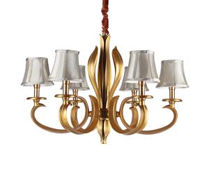 6LT French Country Candelabra Chandelier Pendant Classic Luxury Brass 6 Light Fabric