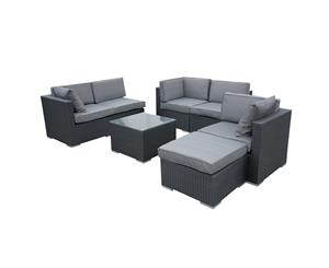 7PC Set Outdoor Rattan Wicker Furniture Black Weave Sofa Garden Couch Lounge