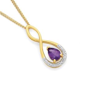 9ct Gold Amethyst & Diamond Teardrop Pendant