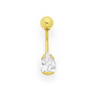 9ct Gold CZ Pear Belly Bar