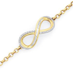 9ct Gold Diamond Infinity Bar Belcher Link Bracelet