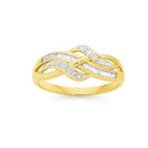 9ct Gold Diamond Swirl Crossover Ring