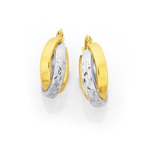 9ct Gold Two Tone 12mm Hoop Earrings