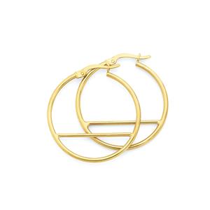 9ct Gold on Silver 1.5x25mm Horizontal Bar Hoop Earrings