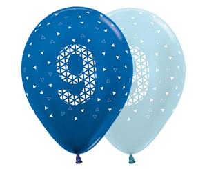 9th Met & Prl Blue 30cm Latex Balloons AOP Wht Ink 6pk