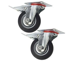 AB Tools 4" (100mm) Rubber Swivel With Brake Castor Wheels Trolley Caster (2 Pack) CST05