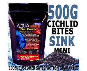 AQUAmunch Cichlid Bites Aquarium Aqua Fish Food Pellet Mini 500g 1.5MM Sinking