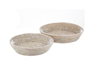 Amalfi 2-Pc Tutsi Kans Grass Multifunctional Round Tray Set Natural/White