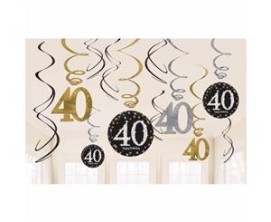 Amscan Gold Celebration 40Th Birthday Swirl Decorations (Pack Of 12) (Multicoloured) - SG9901