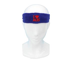 Australia Day Aussie Flag Head Band Cotton Sweat Band Sports Headband Sweatband [Design I LOVE AUS]