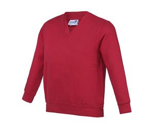 Awdis Academy Childrens/Kids Junior V Neck School Jumper/Sweatshirt (Pack Of 2) (Red) - RW6680