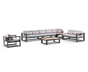 Balmoral Package D Outdoor Aluminium And Teak Lounge Setting With Coffee Table - Outdoor Aluminium Lounges - Charcoal/Olefin Grey cushion