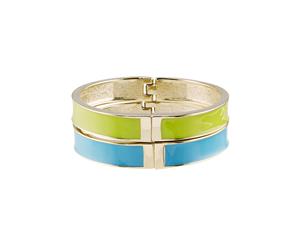 Barcs Enamel Twin Bangle Set Lime & Blue With 14k Gold Accents