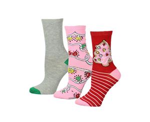 Betsey Johnson Womens X-Mas Lights Holiday Printed Crew Socks