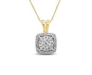 Bevilles Martina Sqaure Halo Necklace with 1/5ct of Diamonds in 9ct Yellow Gold Pendant