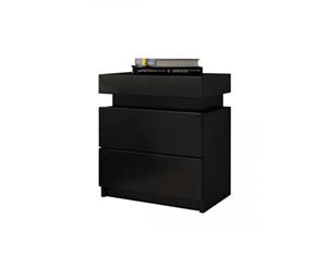 Black Bedside Table Cabinet 2 Drawers Nightstand Side Storage Wood Bedroom Furniture