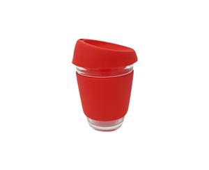 Bovoka Reusable 120z Tea Cup Coffee Mug with Sillicon Lid and Holder - Red