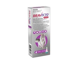 Bravecto Plus Flea Tick & Worm Pipette Large Cats 6.25-12.5kg Purple (B0217)