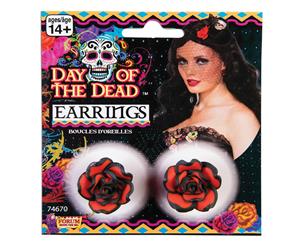 Bristol Novelty Day Of The Dead Rose Earrings (Pair) (Red/Black) - BN2315