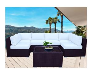 Brown Majeston Modular Outdoor Furniture Lounge With White Cushion Cover