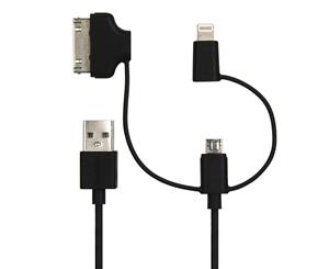 Buddee 1m 3in1 USB Lightning Cable 30-pin Micro-USB Devices Sync Charge Black