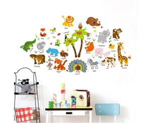 Cartoon Animal Alphabet Wall Stickers Decals (Size 126cm x 68cm)