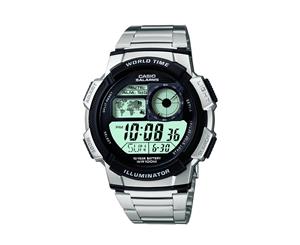 Casio Mens Digital Watch Model- AE1000D-1 Stainless Steel Alarm|Auto|Date & Day|Digital|World Time