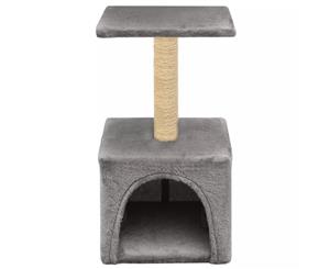 Cat Tree with Sisal Scratching Post Grey Scratcher Tower Condo House