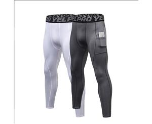 Catzon 2 Packs Men Compression Pants Sports Tights Leggings Base Layers Workout Running - Gray & White