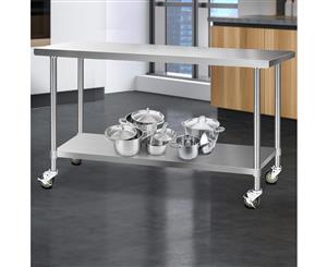 Cefito 1829x610mm Stainless Steel Kitchen Benches Work Bench Food Prep Table 430 Food Grade Stainless Steel w/ Wheels