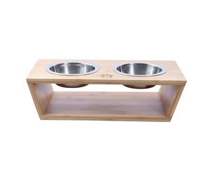 Charlie's Natural Bamboo pet feeder with 2 stainless steel bowls - Small