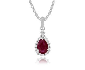 Classic Pear Ruby & Diamond Cluster Pendant in 9ct White Gold