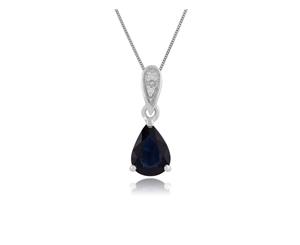 Classic Pear Sapphire & Diamond Pendant in 9ct White Gold