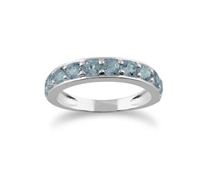 Classic Round Blue Topaz Half Eternity Ring in 925 Sterling Silver