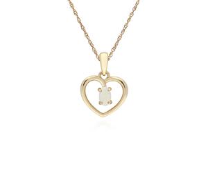 Classic Style Oval White Opal Love Heart Shaped Pendant in 9ct Yellow Gold