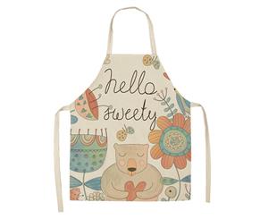 Cotton Linen Printed Bear Kitchen Cooking Apron