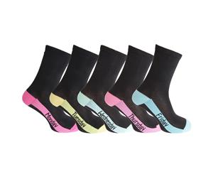 Cottonique Womens/Ladies Premium Quality Day Socks (5 Pairs) (Blue/Pink/Green/Yellow/Fuchsia) - W517