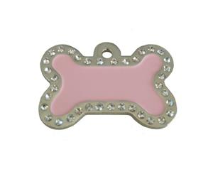 Crystal Bone ID Tag - Pink & Silver