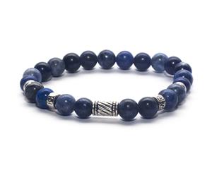 Decked Up Men's Beads Bracelet - Blue Beads with Rustic Silver Charm