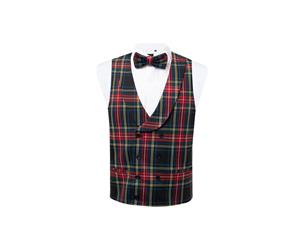 Dobell Mens Green Tartan Vest Regular Fit Double Breasted Shawl Lapel